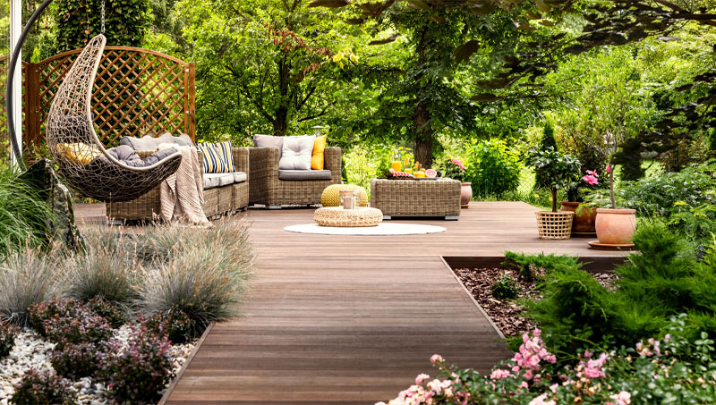 Lush, manicured garden designed by Terraformer's landscaping team